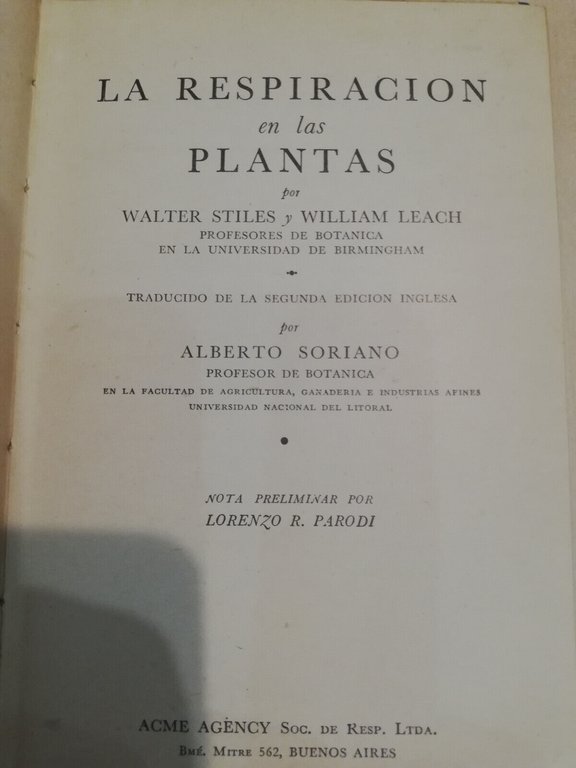 La respiracion de las plantas, W. Stiles - W. Leach, …