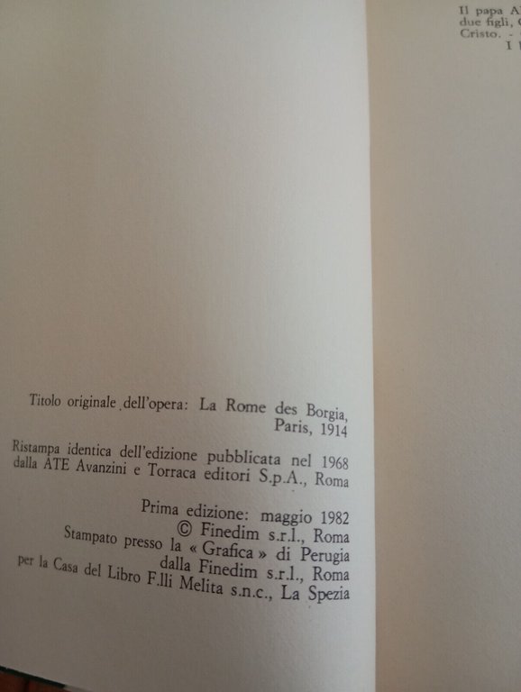 La Roma dei Borgia, Guillaume Apollinaire, Fratelli Melita, 1982