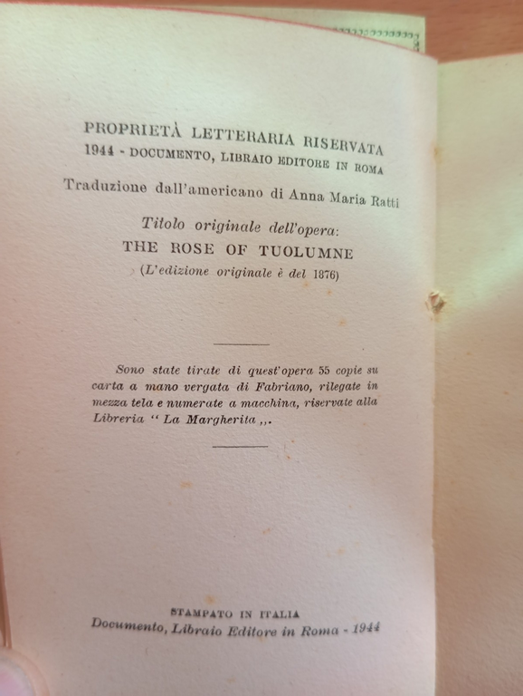 La rosa di Tuolumne, Bresth Harte, Documento Librario Editore, 1944