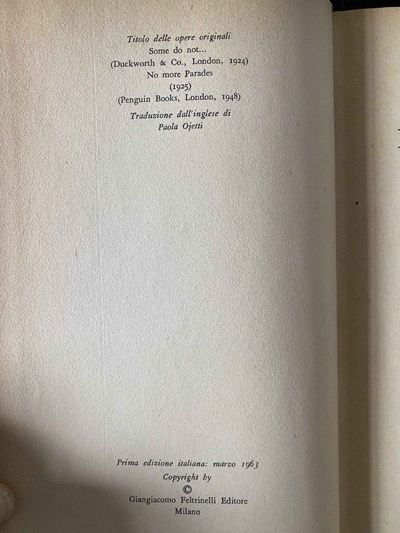 La saga di Tietjens 1, Ford Madox Ford, Feltrinelli, 1963