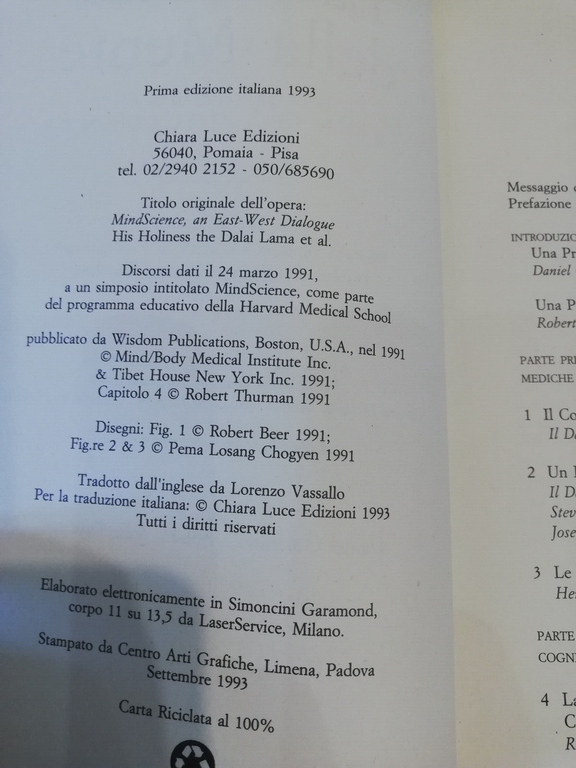 La scienza della mente. Un dialogo oriente-occidente, Dalai Lama, 1993