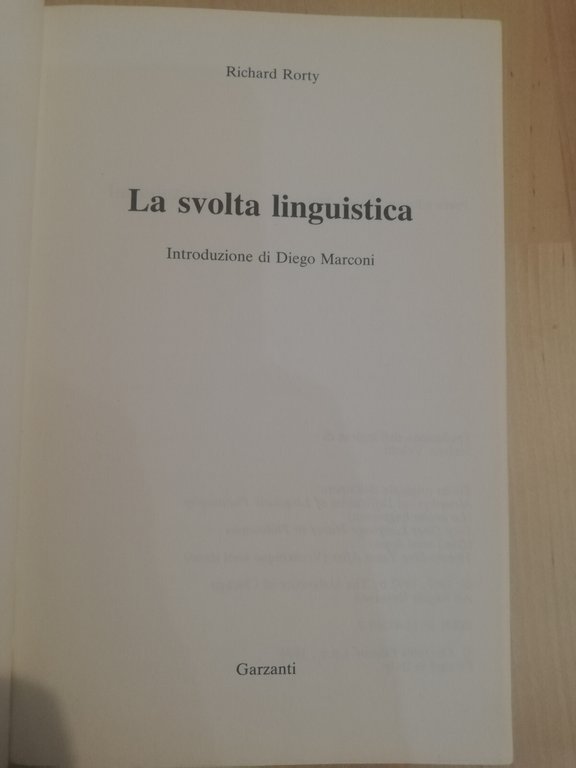 La svolta linguistica, Richard Rorty, Garzanti, 1994, fuori catalogo, importante