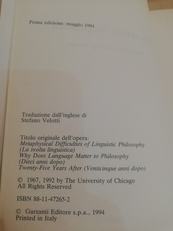 La svolta linguistica, Richard Rorty, Garzanti, 1994, fuori catalogo, importante