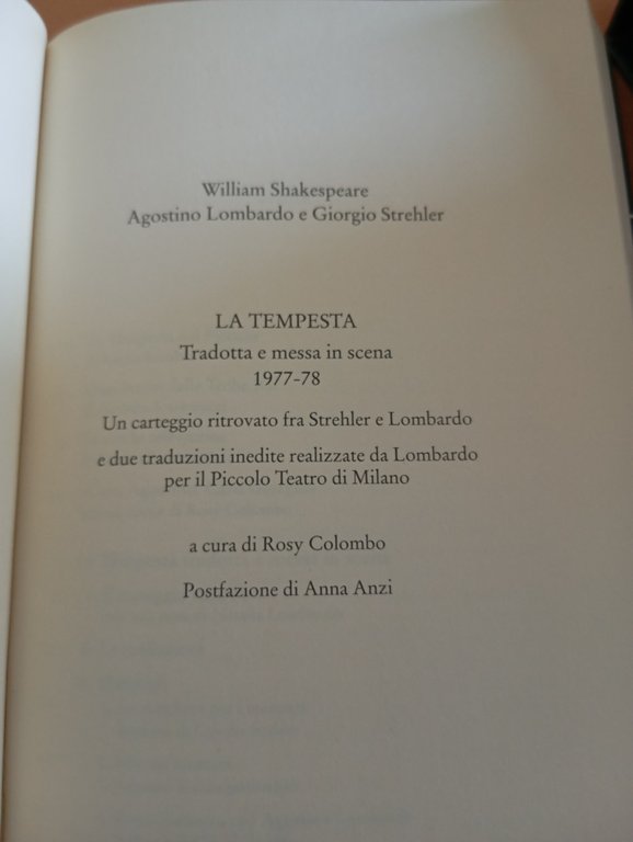 La tempesta tradotta e messa in scena 1977-1978, Lombardo - …