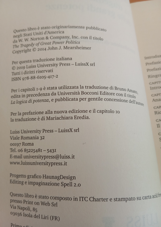La tragedia delle grandi potenze, J. Mearsheimer, LUISS, 2019