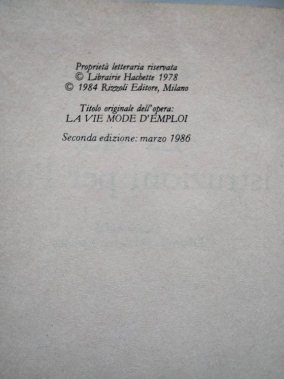 La vita istruzioni per l'uso, Georges Perec, Rizzoli, 1986