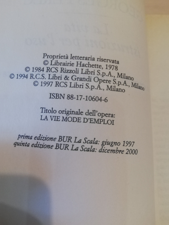 La vita istruzioni per l'uso, Georges Perec, Rizzoli, 2000