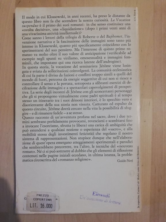 La vocazione interrotta, Pierre Klossowski, 1980, Einaudi