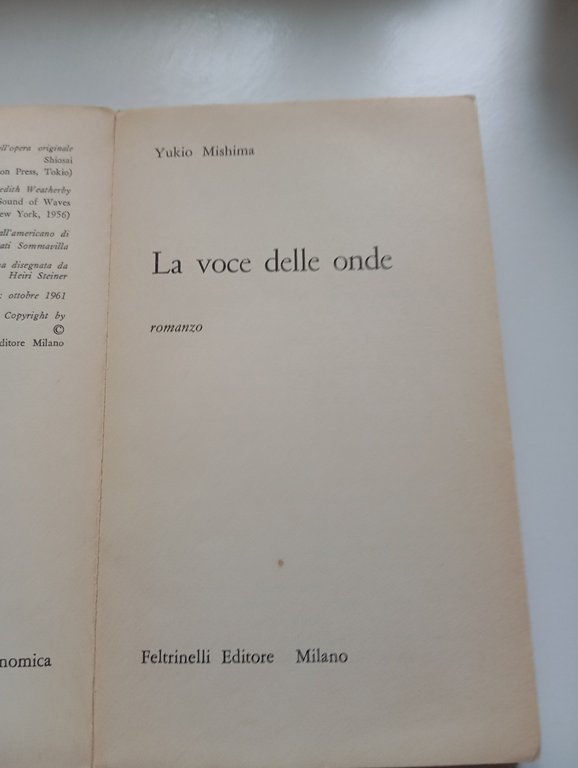 La voce delle onde, Yukio Mishima, Feltrinelli, 1961, prima edizione