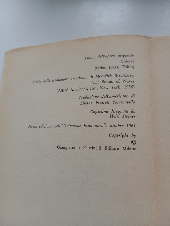 La voce delle onde, Yukio Mishima, Feltrinelli, 1961, prima edizione