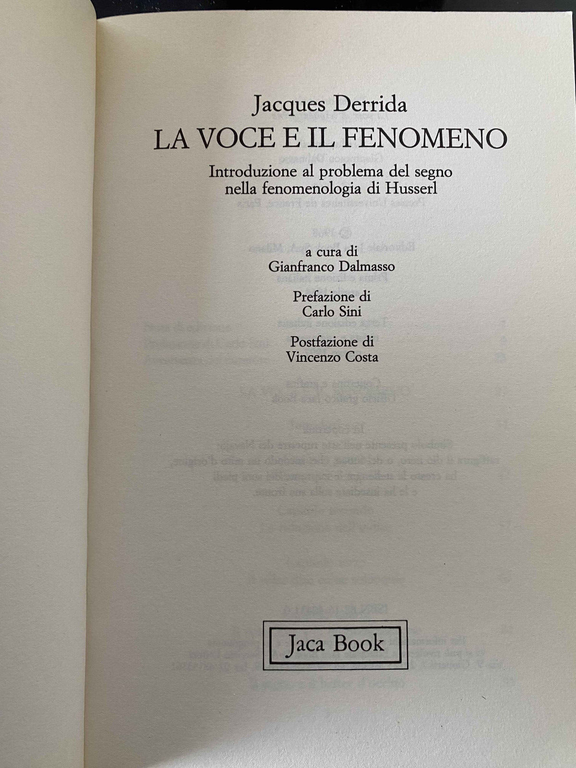 La voce e il fenomeno, Jacques Derrida, Jaca book, 1997