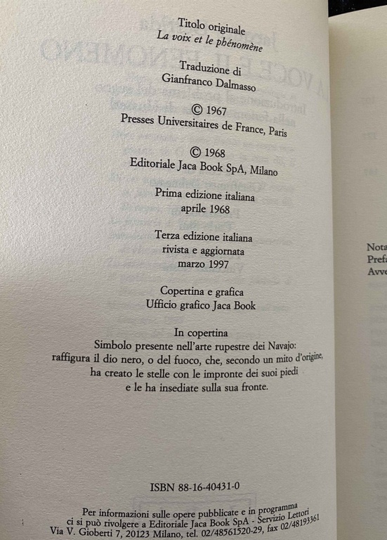 La voce e il fenomeno, Jacques Derrida, Jaca book, 1997