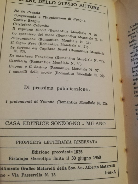 Le cronache del Capitano Blood, Rafael Sabatini, Sonzogno, 1950