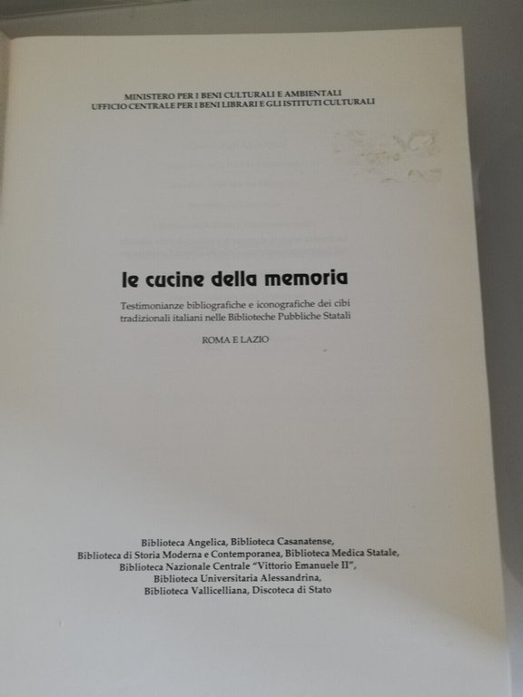 Le cucine della memoria. Roma e Lazio. Testimonianze bibliografiche, 1993