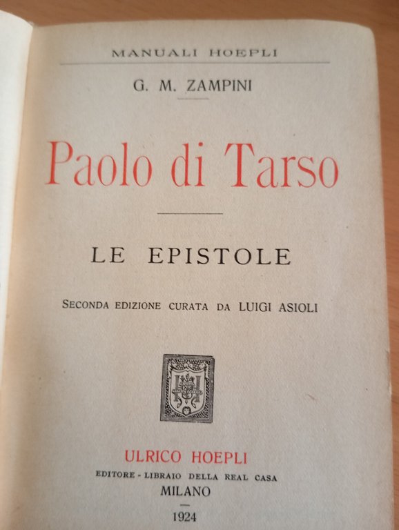 Le Epistole, Paolo di Tarso, G. M. Zampini, Hoepli, 1924 | Immagine Gallery 20