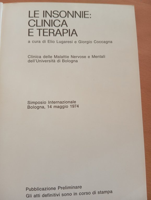 Le insonnie: clinica e terapia, Lugaresi - Coccagna, 1974