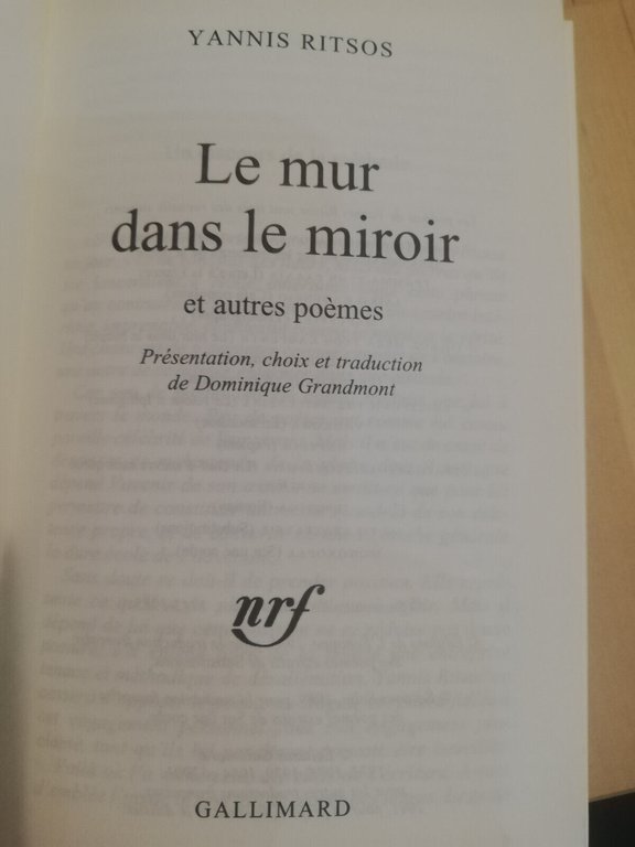 Le mur dans le miroir, Yannis Ritsos, Gallimard, 2001, en …