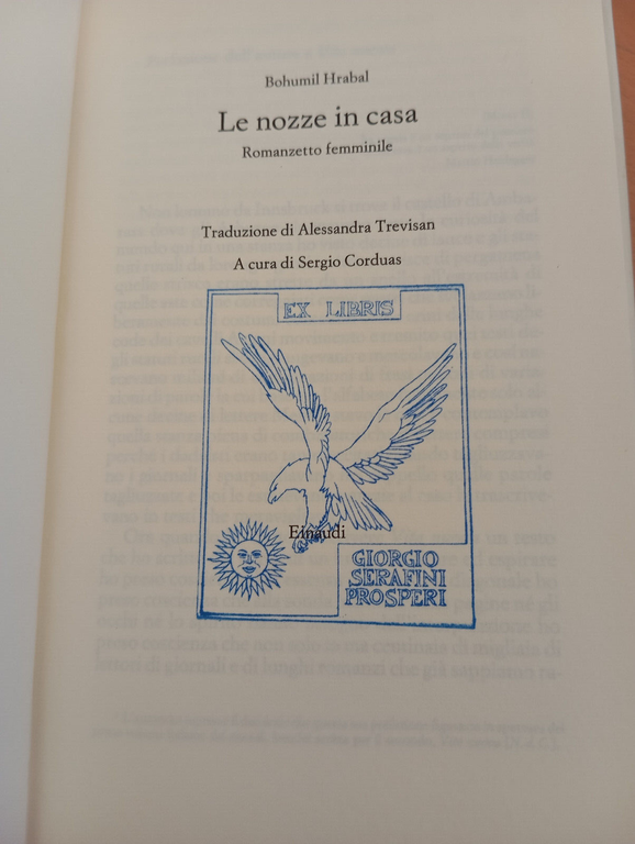 Le nozze in casa, Bohumil Hrabal, Einaudi, 1992, prima edizione