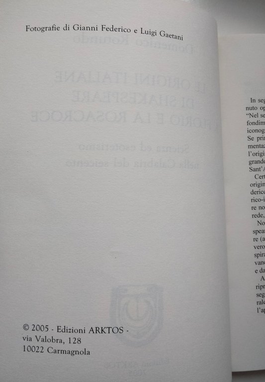 Le origini italiane di shakespeare. J. Florio e la Rosacroce, …