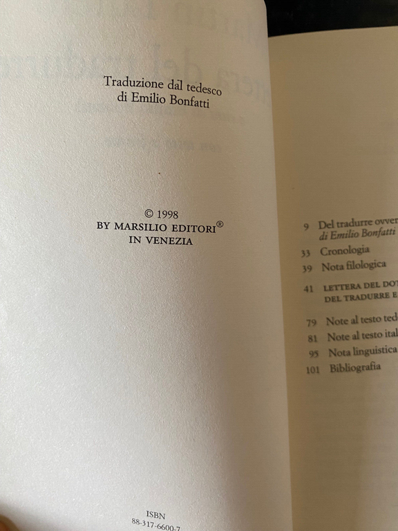 Lettera del tradurre, Martin Lutero, Marsilio, 1998