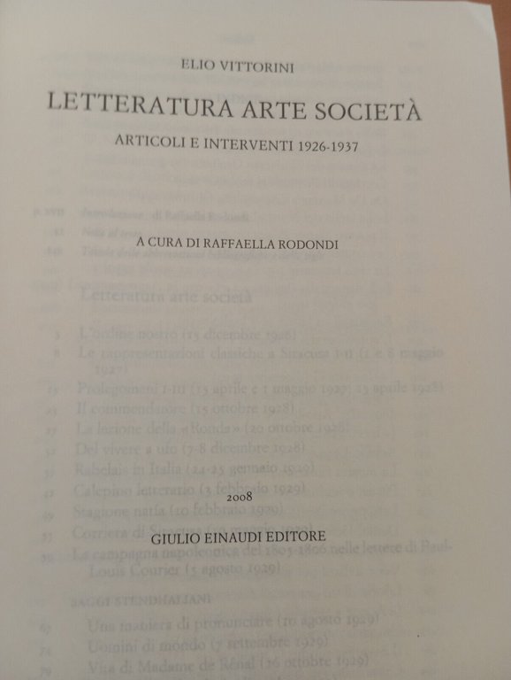 Letteratura arte societ. Articoli 1926-1937, Elio Vittorini, Einaudi, 2008