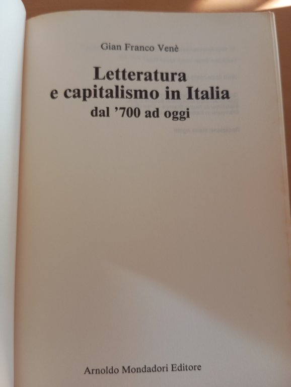 Letteratura e capitalismo in Italia, Dal '700 ad oggi, Gian …