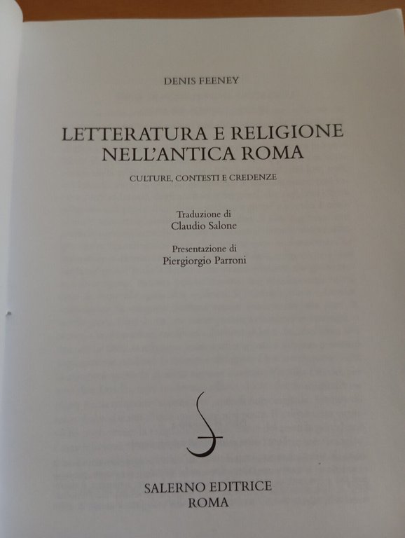 Letteratura e religione nell'antica Roma, Denis Feeney, Salerno, 1999