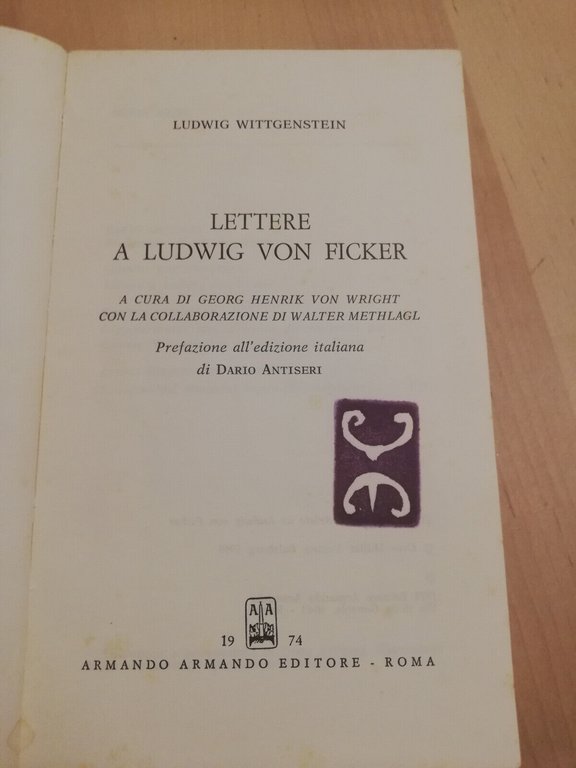 Lettere a Ludwig Von Ficker, Ludwig Wittgenstein, 1974, Armando