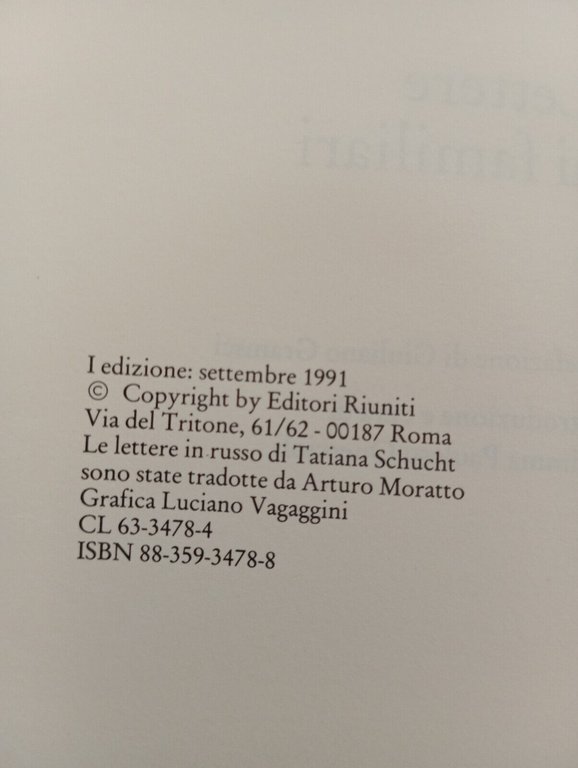 Lettere ai familiari, Tatiana Schucht, Editori Riuniti, 1991