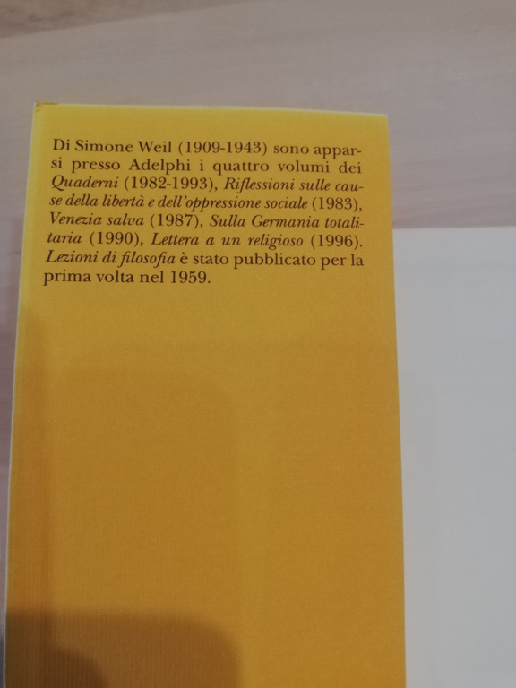 Lezioni di filosofia 1933 - 1934, Simone Weil, Adelphi, 1999