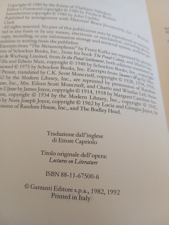 Lezioni di letteratura, Valdimir Nabokov, Garzanti, 1992