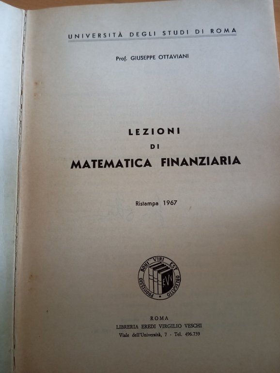 Lezioni di matematica finanziaria, Giuseppe Ottaviani, 1967