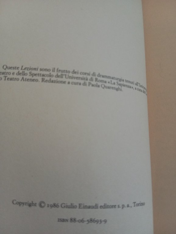 Lezioni di teatro alla Sapienza, Eduardo De Filippo, Einaudi, 1986