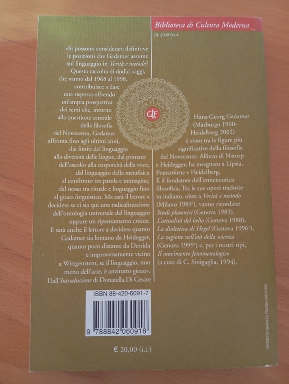 Liguaggio, Hans-Geaorg Gadamer, A cura Donatella De Cesare, Laterza, 2005 …