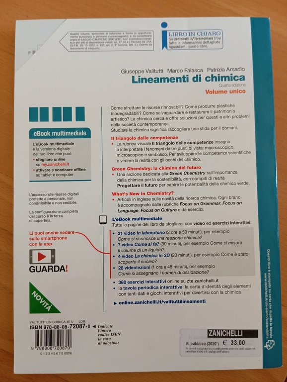 Lineamenti di chimica, Volume unico, Valiutti Falasca Amadio, Zanichelli, 2019