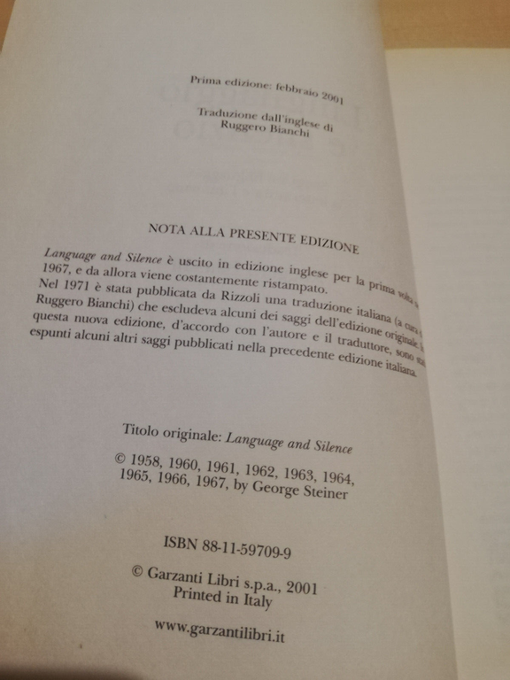 Linguaggio e silenzio, George Steiner, Garzanti, 2001