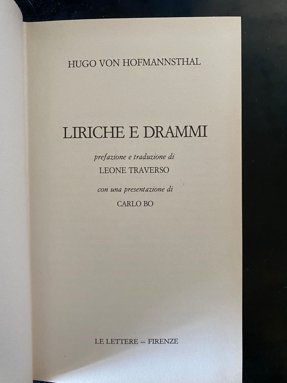 Liriche e drammi, Hugo von Hoffmannsthal, Le Lettere, 1988