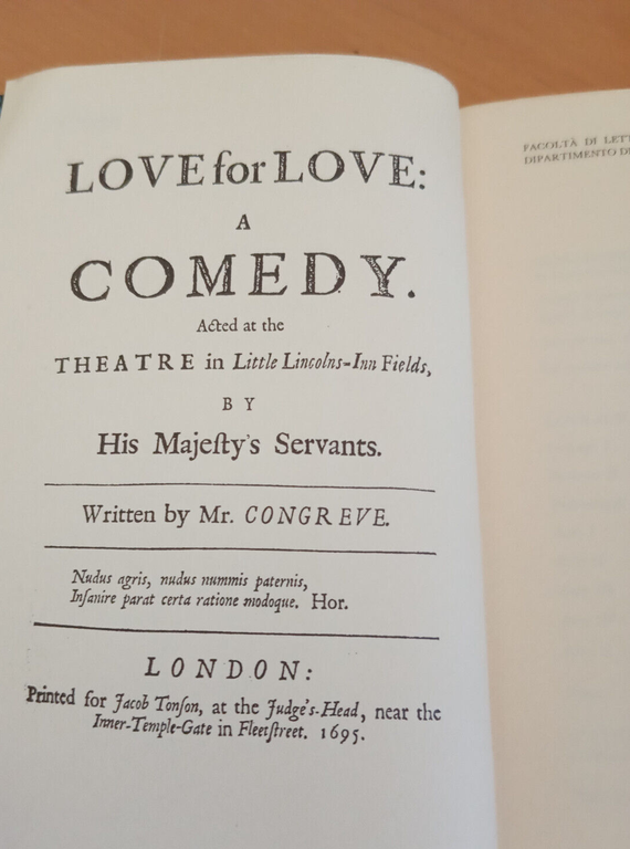 Love for love, Amare per amore, William Congreve, Il Melengolo, …