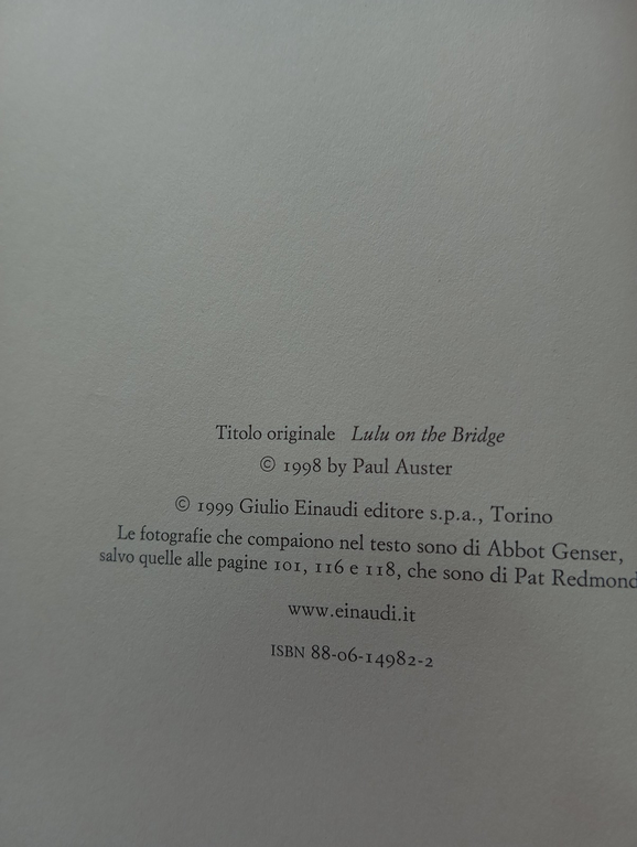 Lulu on the bridge, Paul Auster, sceneggiatura, Einaudi, 1999