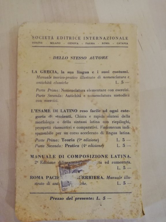 Manuale di conversazione latina, Ottavio Tempini, SEI, 1937