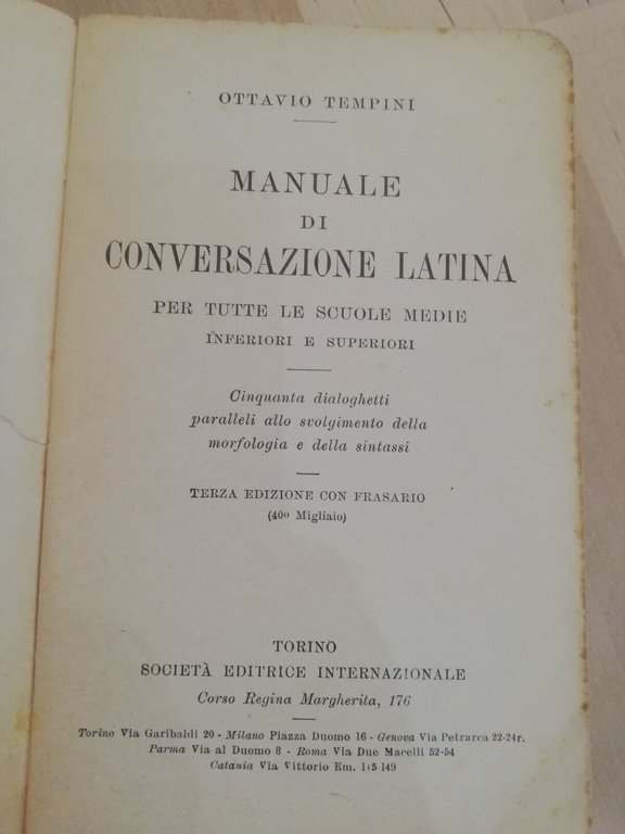 Manuale di conversazione latina, Ottavio Tempini, SEI, 1937