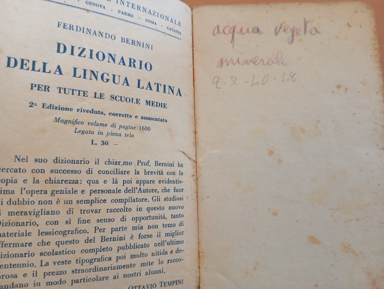 Manuale di conversazione latina, Ottavio Tempini, SEI, 1937