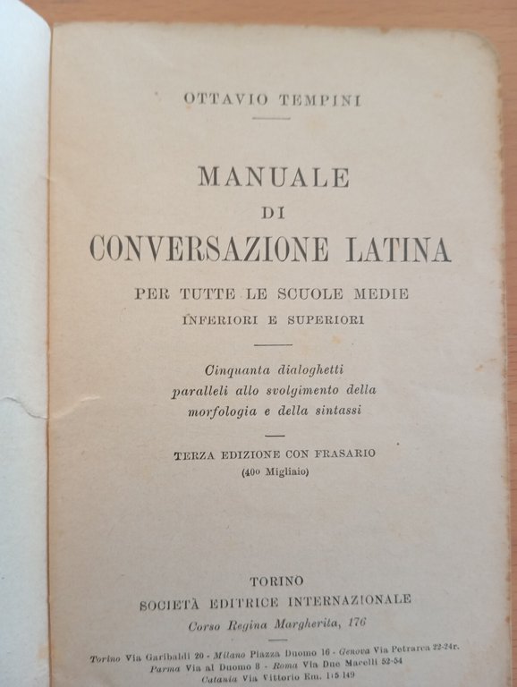 Manuale di conversazione latina, Ottavio Tempini, SEI, 1937