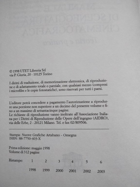 Manuale di sceneggiatura cinematografica, Luca Aimeri, UTET, 1998