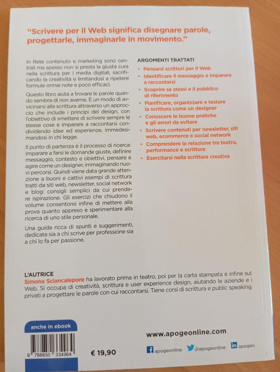 Manuale di scrittura creativa, Simona Sciancalepore, Apogeo, 2019