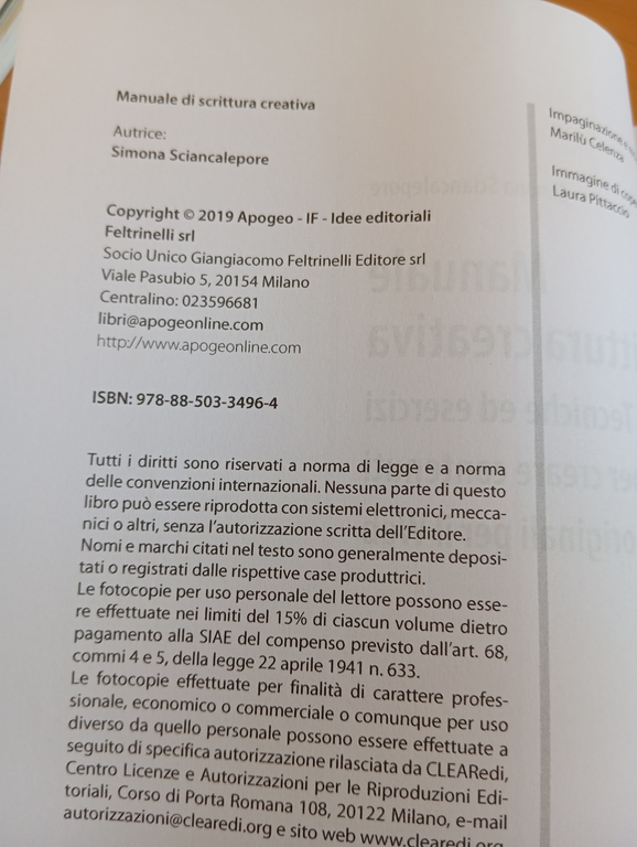 Manuale di scrittura creativa, Simona Sciancalepore, Apogeo, 2019