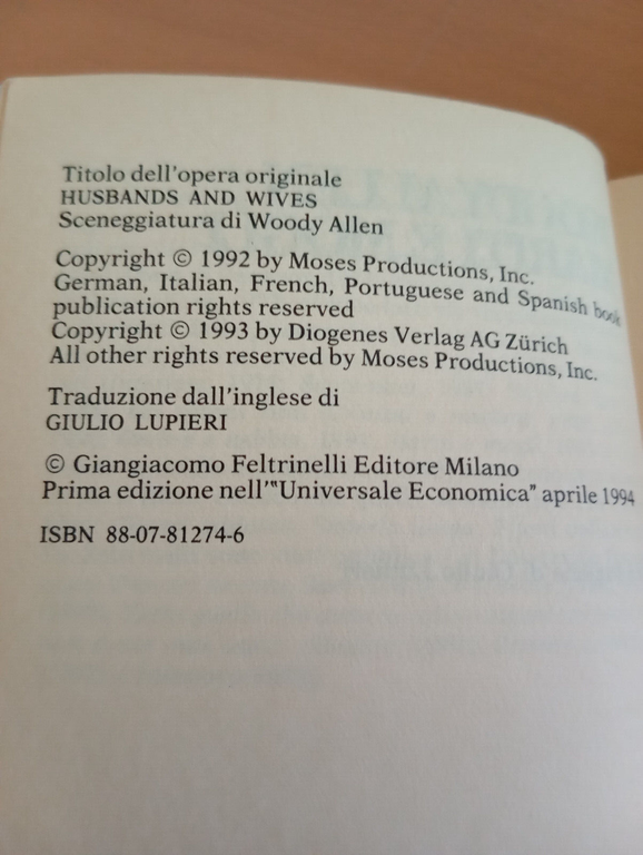Mariti e mogli, Woody Allen, Feltrinelli, 1994 | Immagine Gallery 11