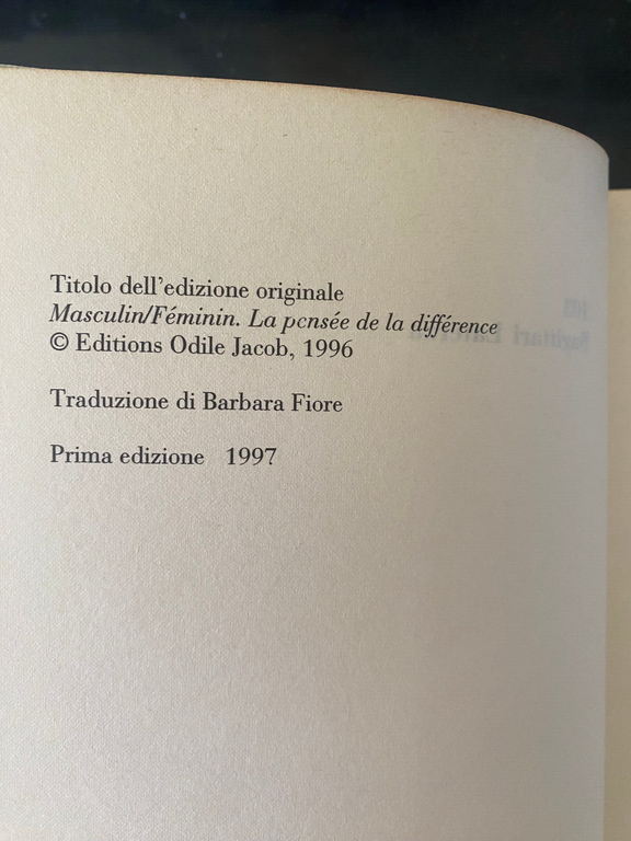 Maschile e femminile. Pensiero della differenza, Francoise Heritier Laterza 1997