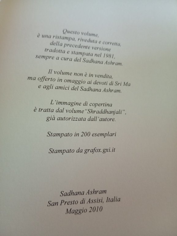 Matri Vani, Così disse Sri Ma, 2010, tiratura limitata