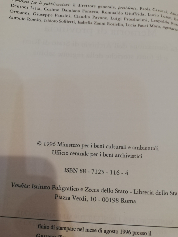 Memoria di provincia. Archivio di Rieti, Sabina, Roberto Marinelli, 1996